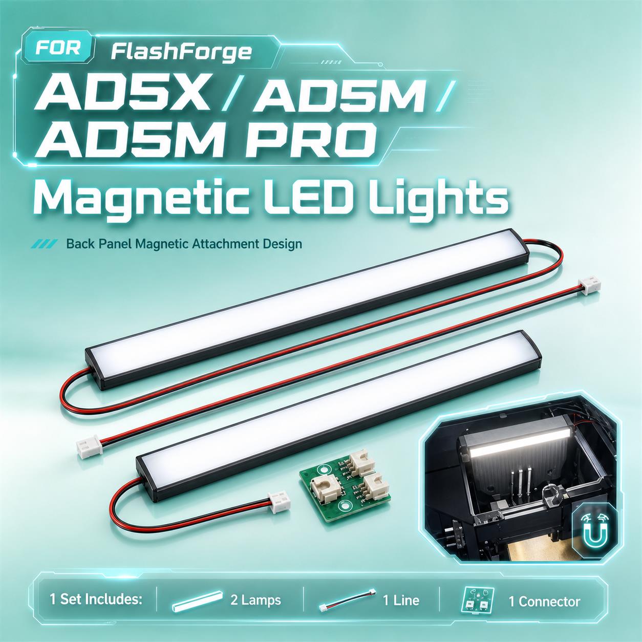 Led El Wire - Bande lumineuse FLASHFORGE Adventurer 5M AD5M,